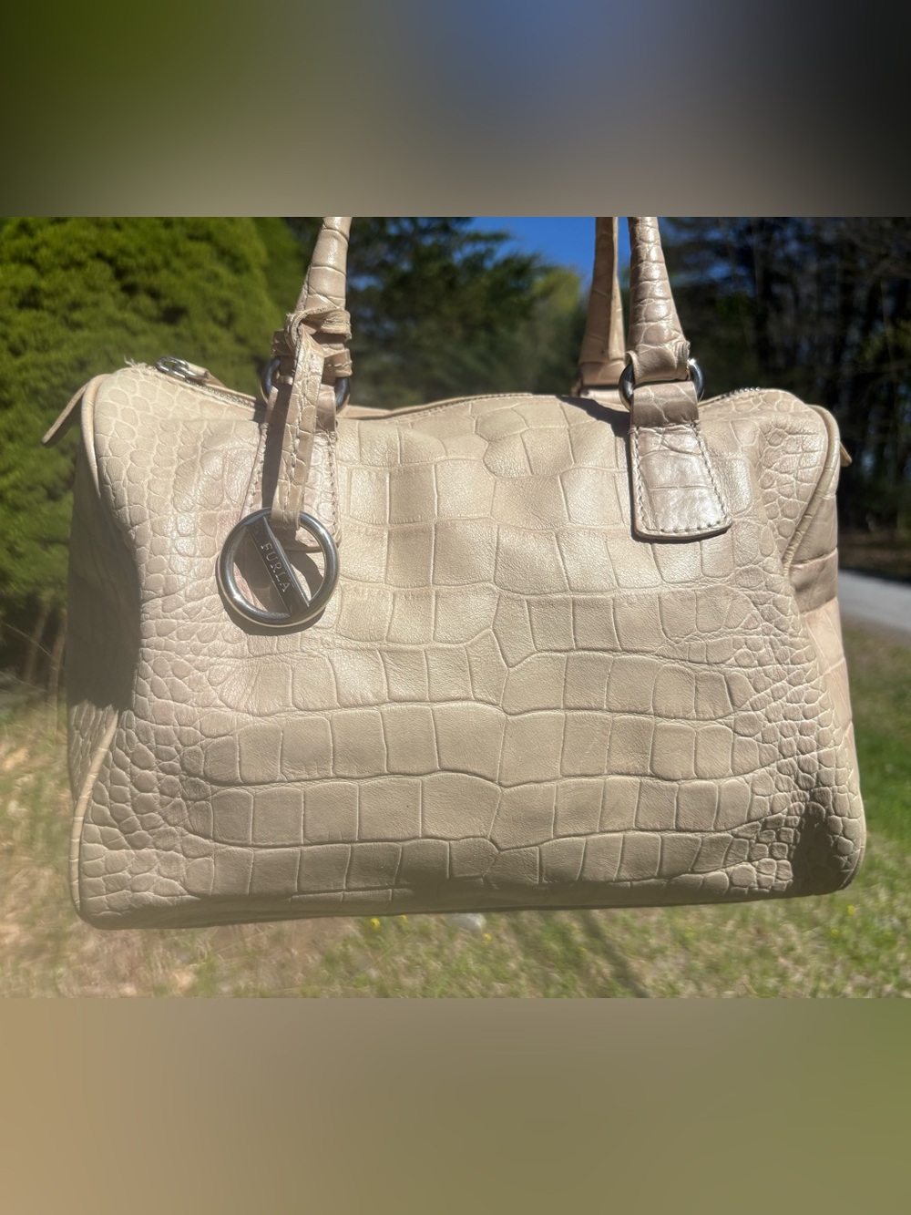 Furla Croc Embossed Shoulder Bag